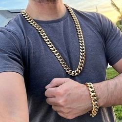 14MM CUBAN LINK  CHAIN SET (14K)