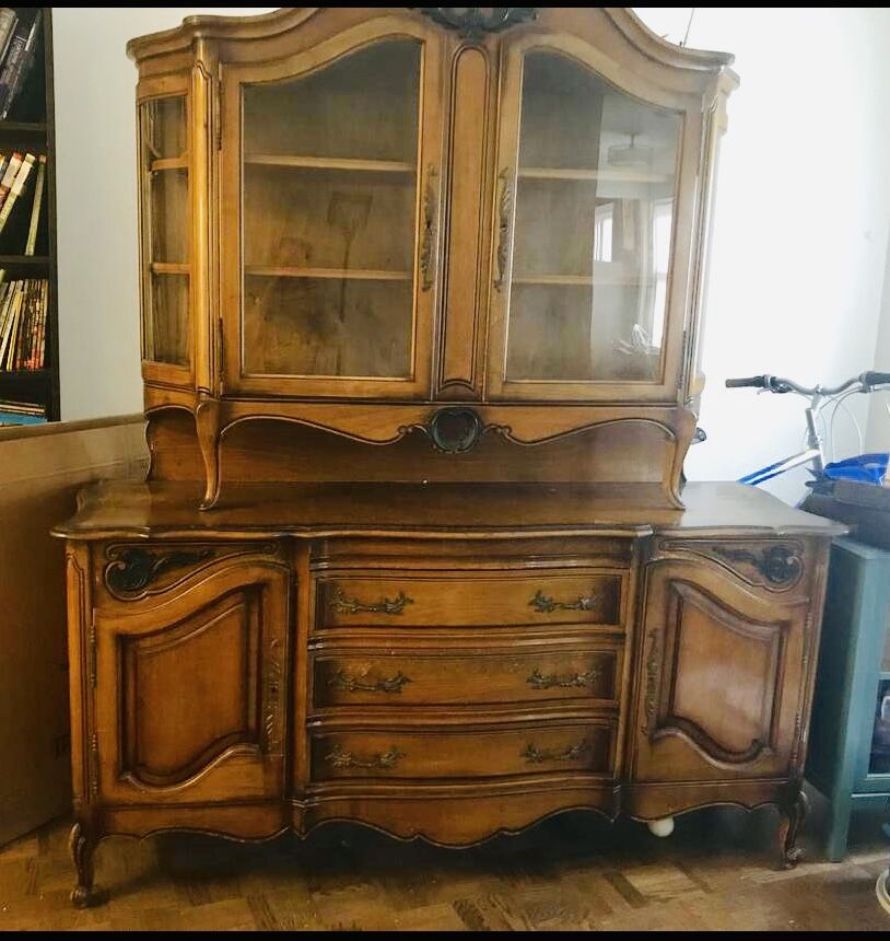 French provincial china cabinet hutch breakfront buffet