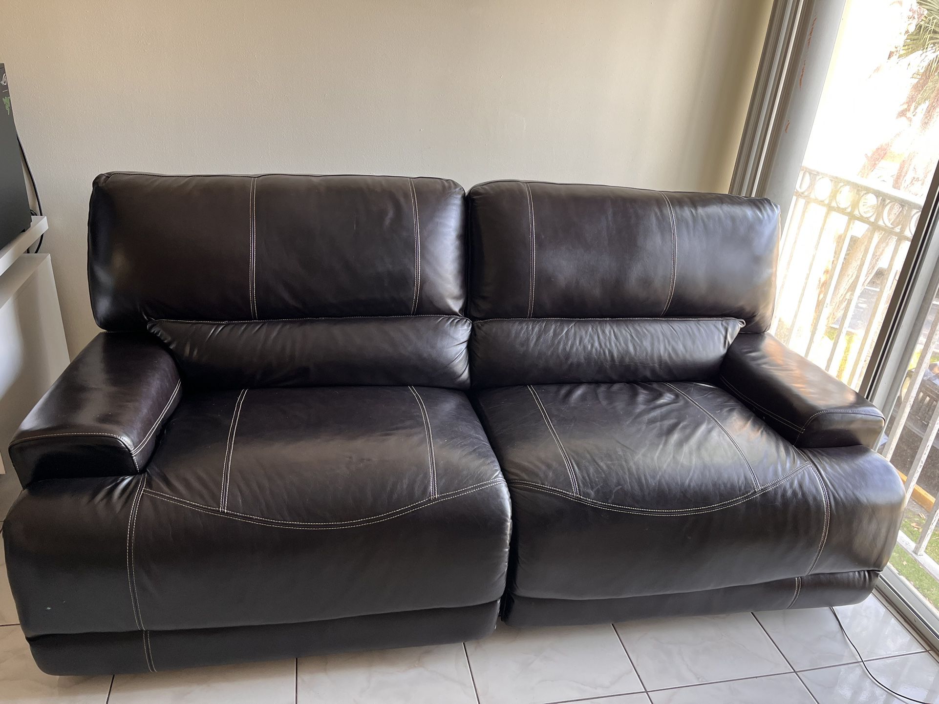 Adjustable Power Reclining Sofa, Brown Leather 