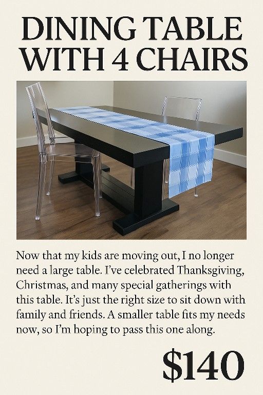 Modern Dining Table + 4 Clear Chairs π Perfect for the Holidays!