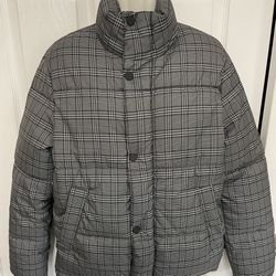 H&M Men’s Puffer Jacket  Black & White Striped Full Zip Adult Winter Coat Sz XS