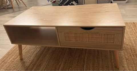 Coffee table with rattan drawer