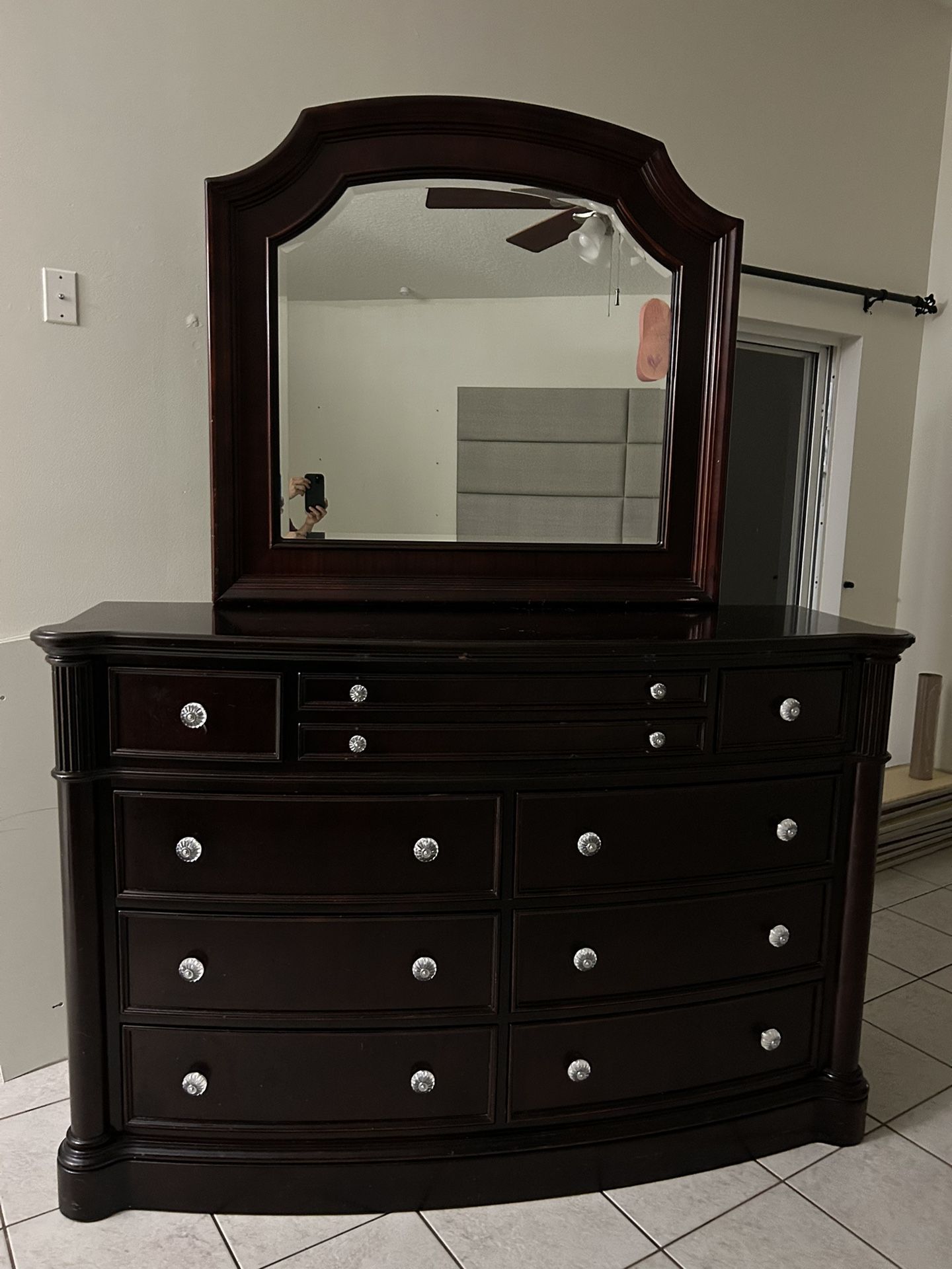 Antique Solid Cherry Wood Dresser With Mirror dark Brown L67 W20 H44 antique-solid-cherry-wood-dresser-with-mirror-dark-brown-l67-w20-h44