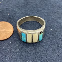 Vintage Turquoise And Mother Of Pearl Ring Size 10.5