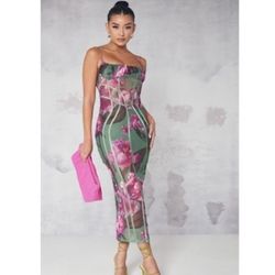 Green Floral print mesh