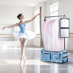 Dance Bag with Garment Rack, 29 Inch Rolling Dance Duffel, with Wheels, USB Port, Height Adjustable Clothes Rack, Privacy Protection Curtain, Ideal fo