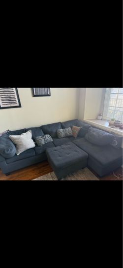 Gray Fabric Sectional Sofa with Ottoman