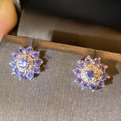 Tanzanite And Diamond Earrings In 925 Silver 20