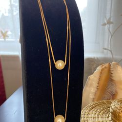 Pearl Gold-plated Two Tier Necklace. 