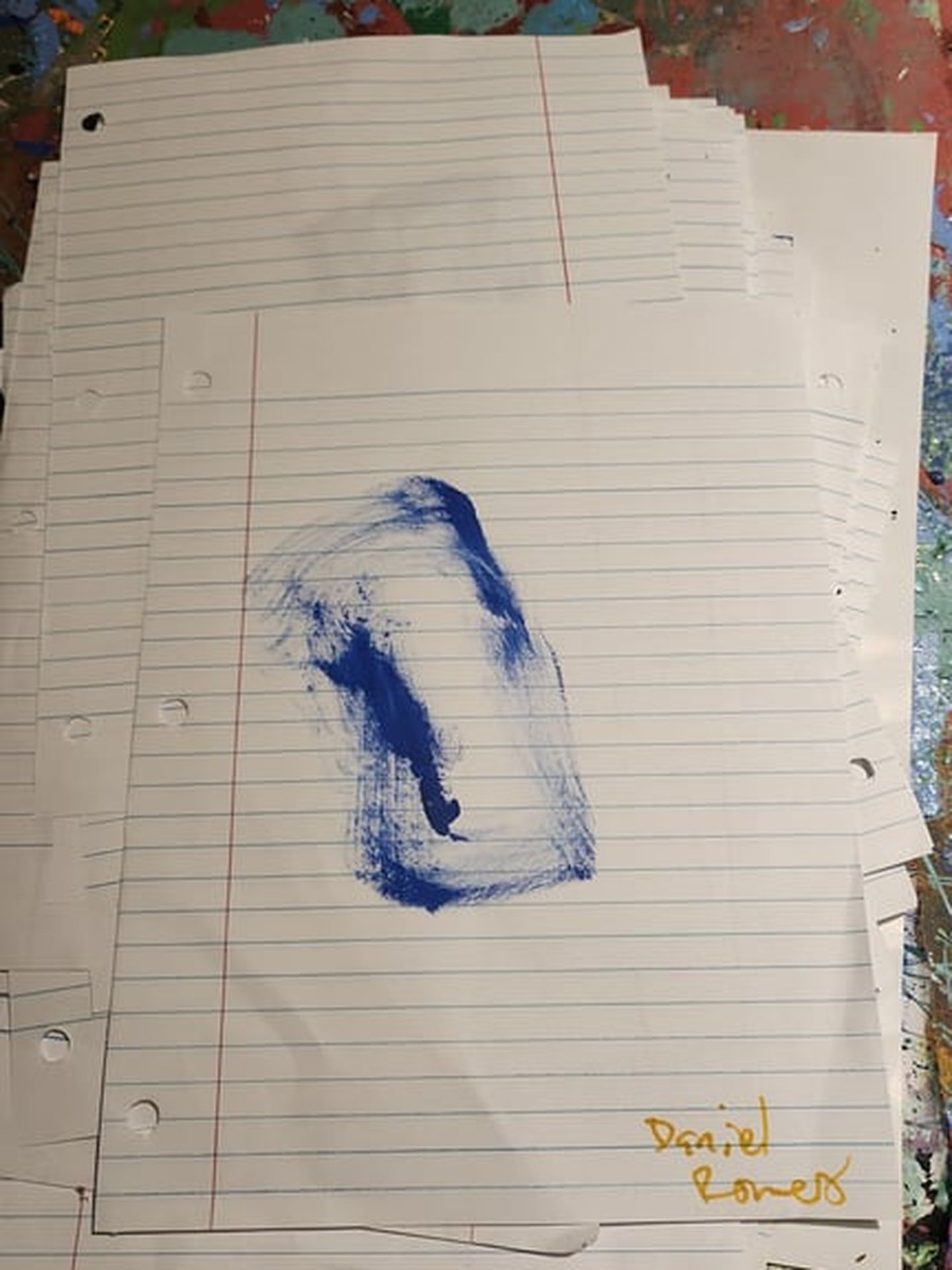 Abstract Blue Brushstroke on Lined Paper