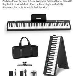 Portable Piano Keyboard, Semi-Weighted Folding Digital Piano 88 Key, Full Size, Wood Grain, Electric Piano Keyboard w/MIDI Bluetooth, Suitable for Adu