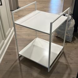 white metal side table