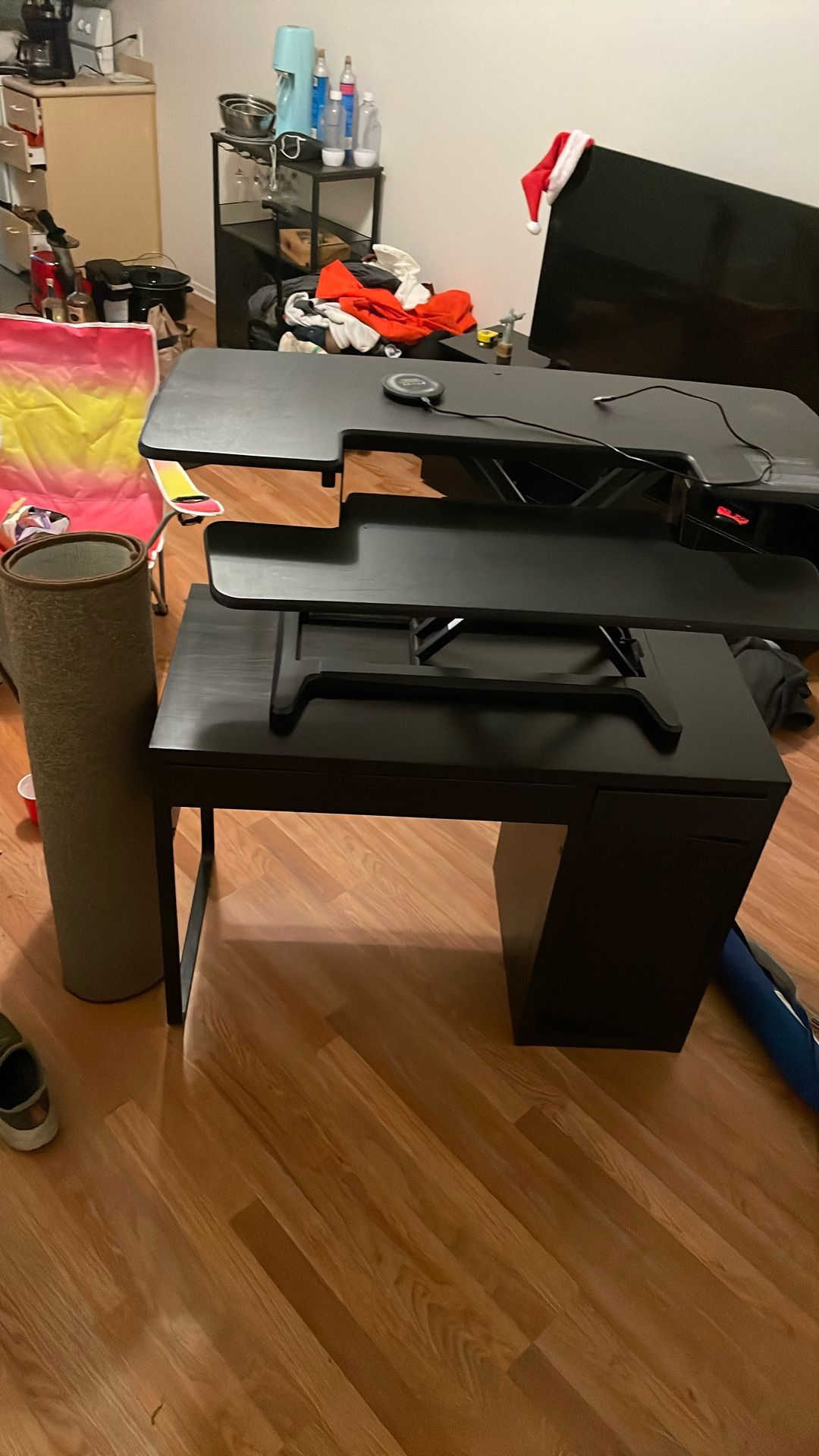 Desk, Standing Desk, Rug And Charger