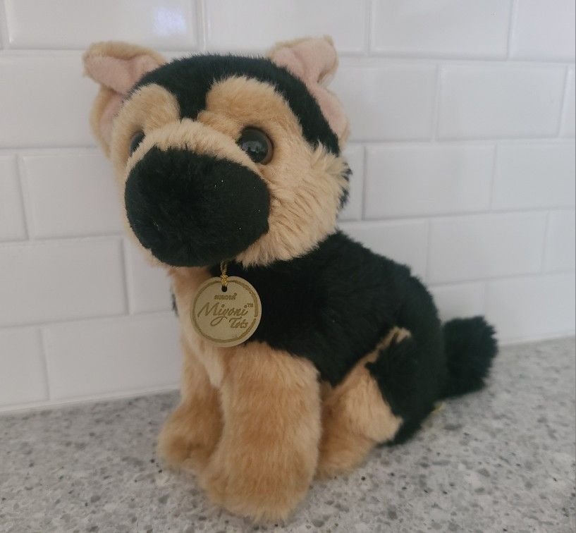 Miyoni Tots German Shepherd Plush Puppy Dog Aurora 8" With Neck Tag Black Tan