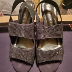 Anne Klein Black Akvie Wedge Heels Size 9