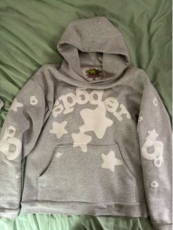 Sp5der Unisex Light Grey And White Hoodie