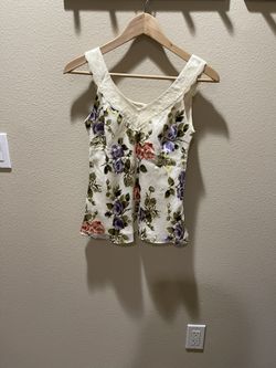 Moving Sale – 100% Silk Floral Top with Lace Straps