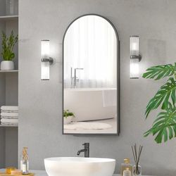 Corner Arched Medicine Cabinet With Mirror, Medicine Cabinet With 2 Storage Shelf - Finish: Matte Black