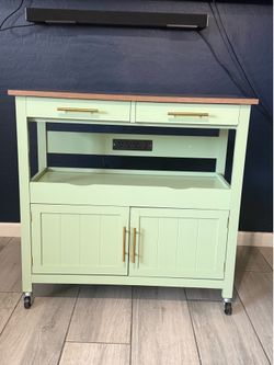 (BRAND NEW)🔥🔥🔥 BLOWOUT SALE!!Pistachio Green Kitchen Cart with Power Outlet/KO-DLZ