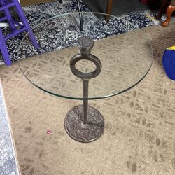 Glass Side Table W/ Cast Iron Base