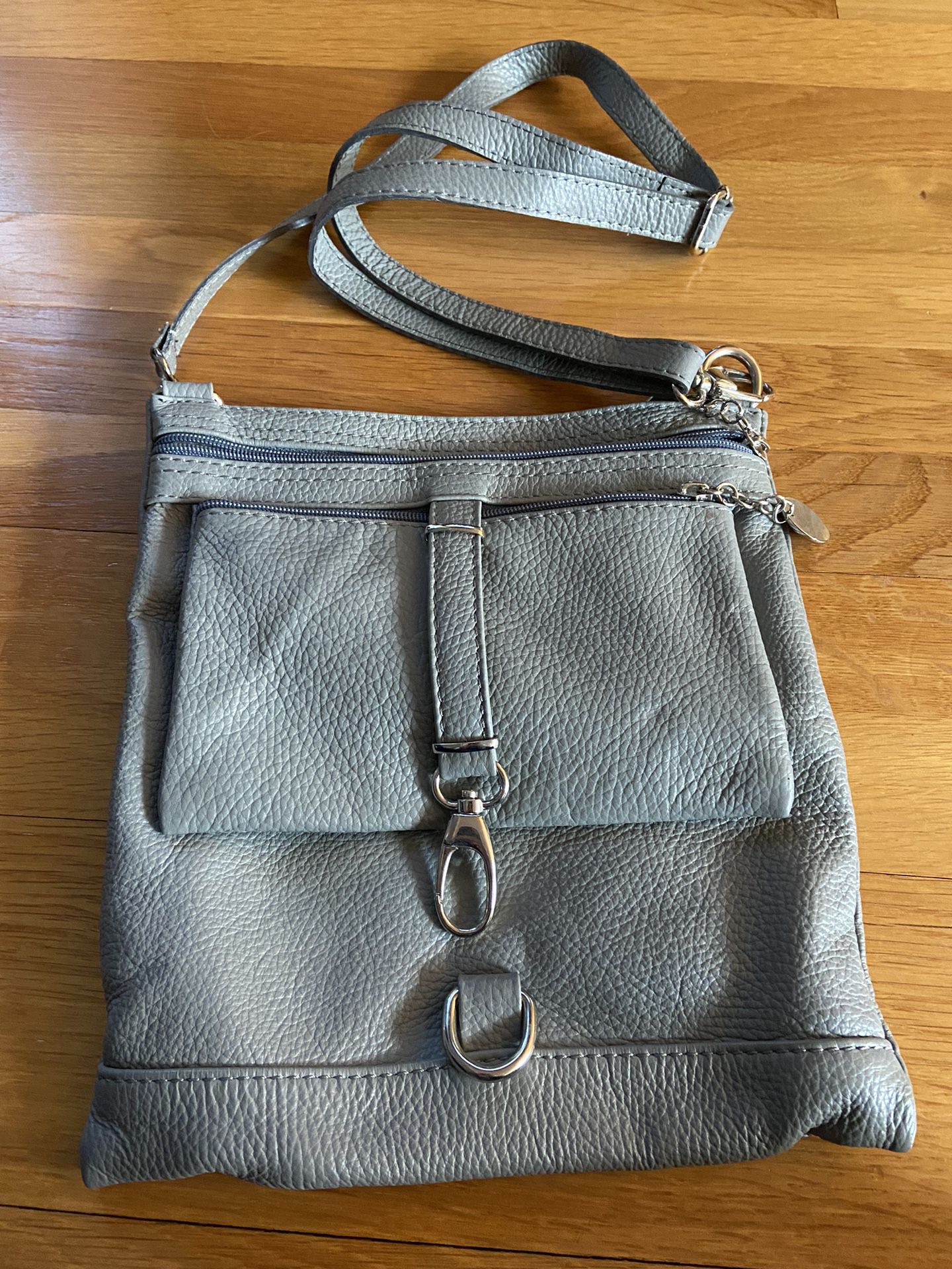 Grey Nylon Shoulder Bucket Hobo Bag Purse Handbag Leather Strap made in Italy sa