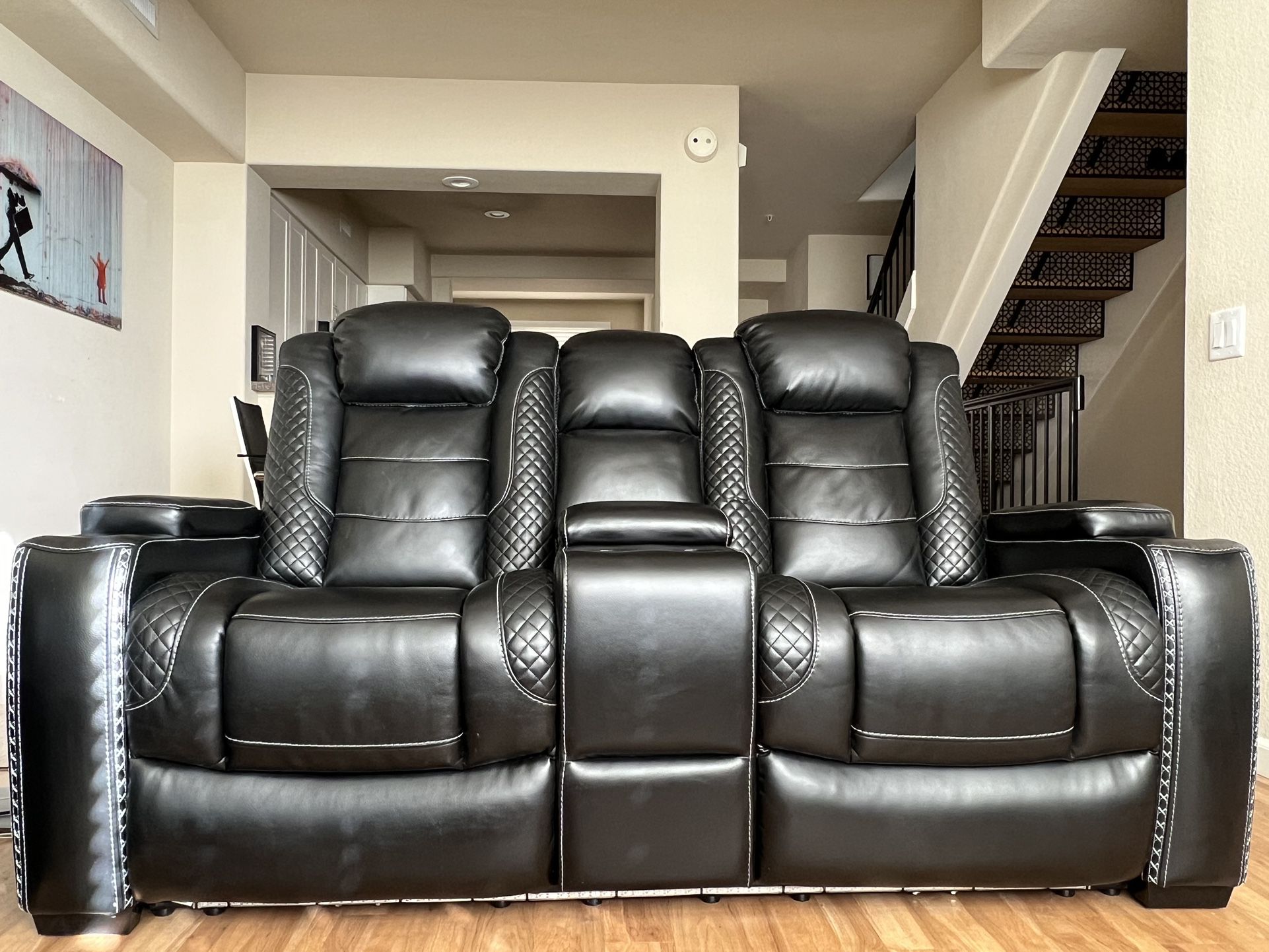 Black Leather Ashley Furniture Theater Recliner Set