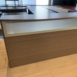 Reception Desk 72” With Glass Front Gray