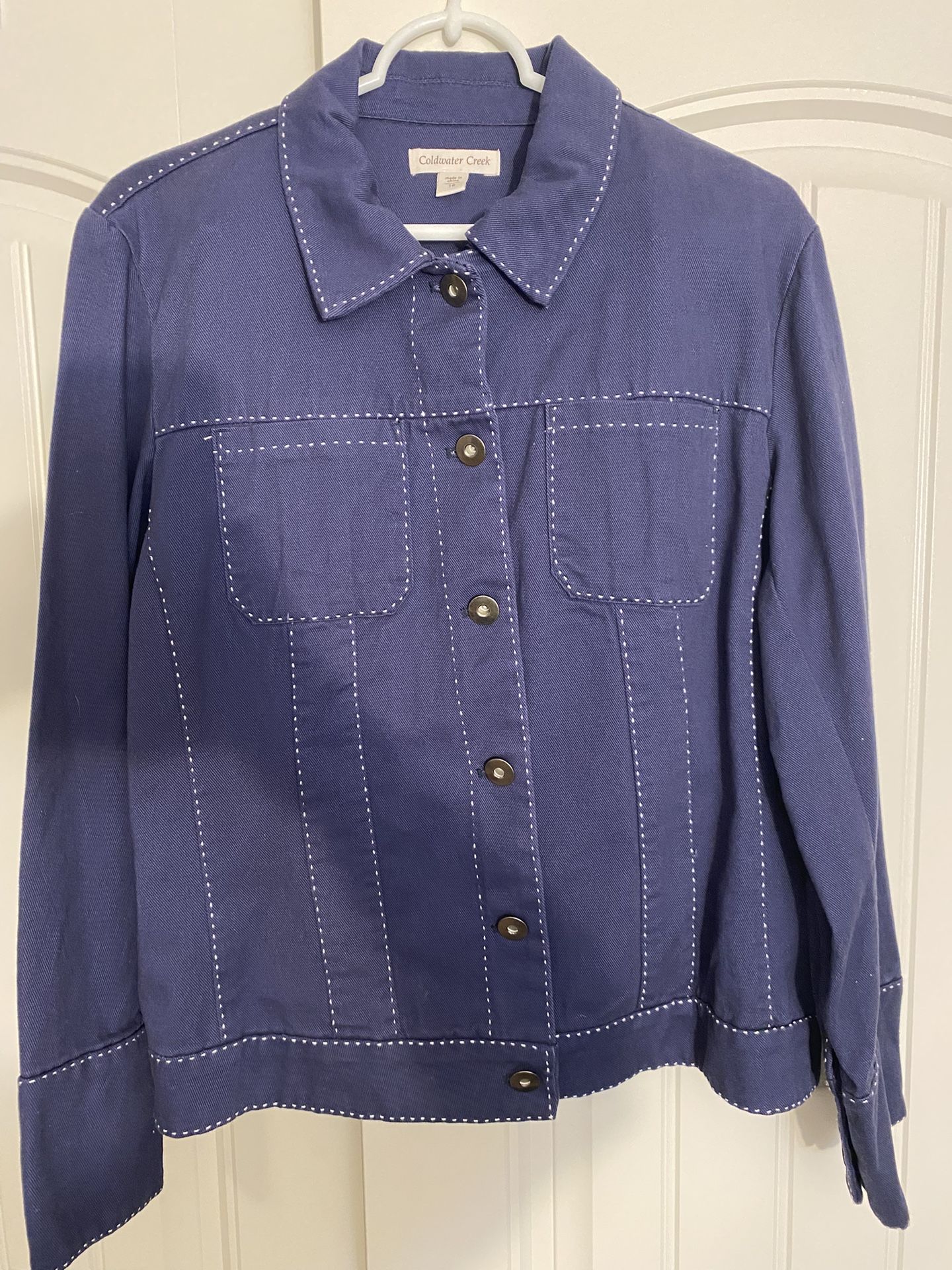 New With Tags Coldwater Creek Women’s Size 16 Blue Denim Pick Stitch Detail Jacket