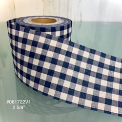 5 Yds of 2 5/8” Vintage Cotton Craft Ribbon - Blue / White Checked #061722V1