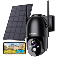 Solar Security Cameras Wireless Outdoor, Security Cameras with 2K 3MP, Battery Powered PTZ WiFi, Color Night Vision, 2-Way Talk, PIR Motion Detection,