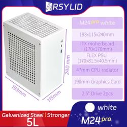 USED ARSYLID M24 pro ITX A4 Computer Case 5L 190mm Graphics Card Type-C Flex PSU 47mm Radiator Mini PC Chassis