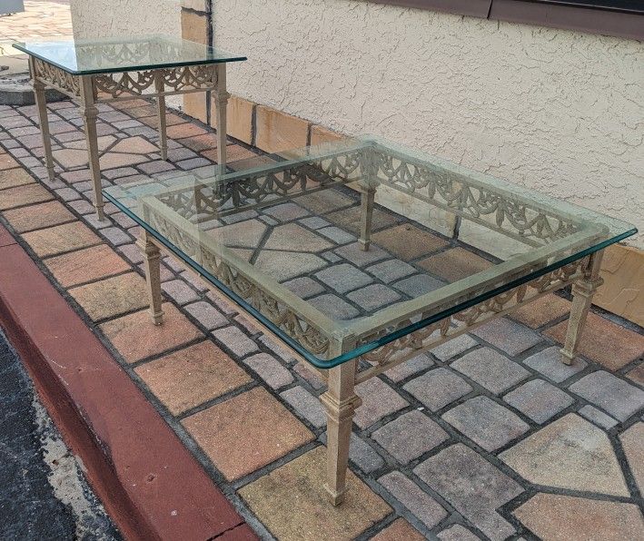 Outdoor Glass Top Coffee Table And Side Table 