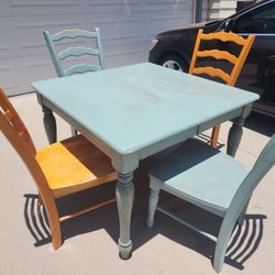 5pc Dining Table- Teal 4 Chairs, Square with Leaf