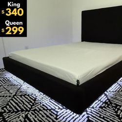 Black Led Bed Frame - Queen King Size 