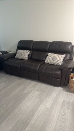 Dark Brown Leather Reclining Sofa