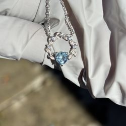 Blue Topaz Heart Pendant In 14k White Gold Vermeil   