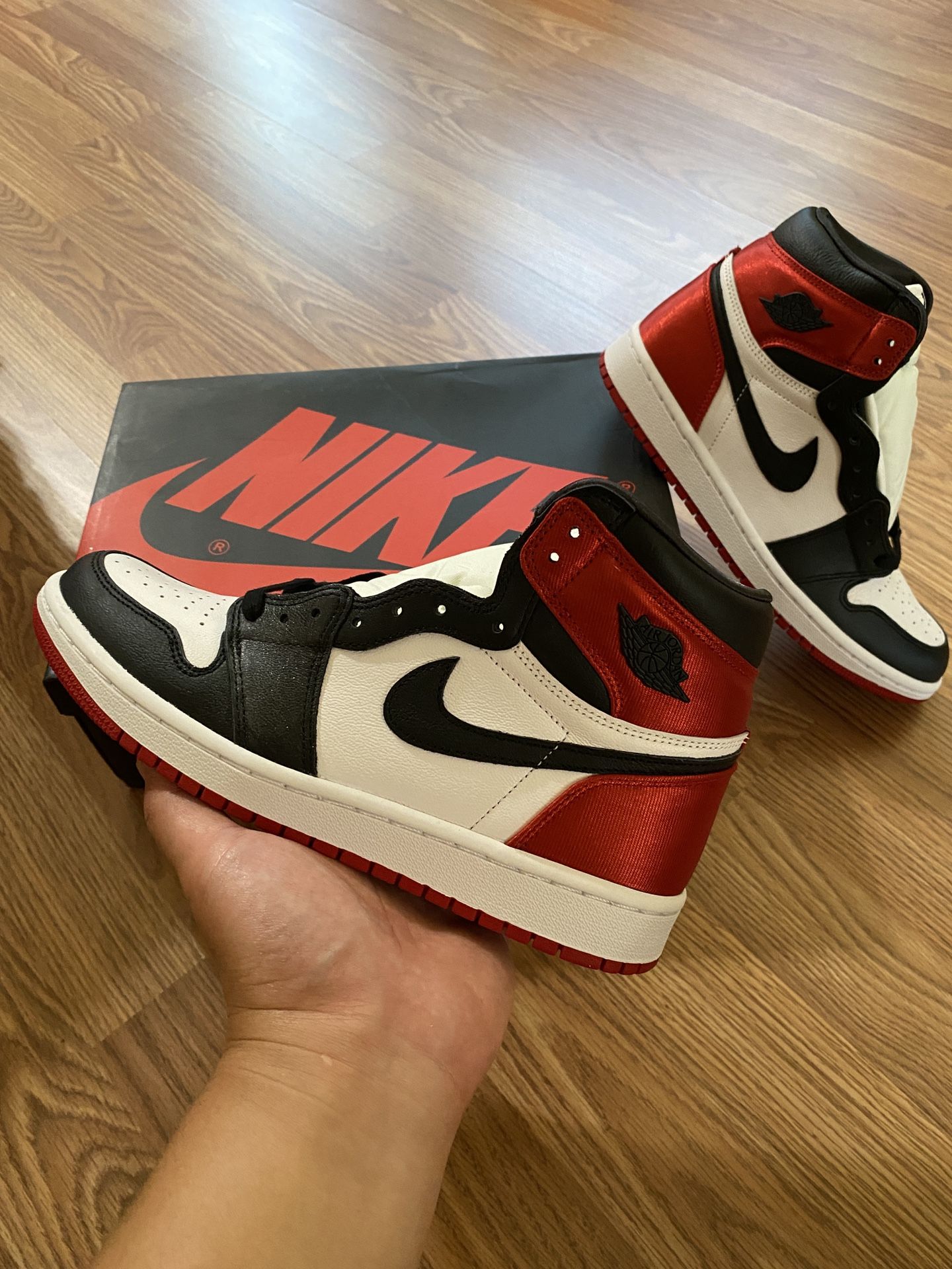satin jordan red and black womens Air Jordan Retro High “ Satin Black Toe “ Women Size 9W