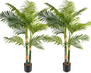 ANTING Artificial Palm Tree Plant 5FT Fake Tropical Palm Trees Perfect Faux Palm Tree Plant for Home Garden Office Store Decoration（2 Pack）