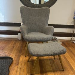 Grey  Cotton Arm Chair with ottoman 