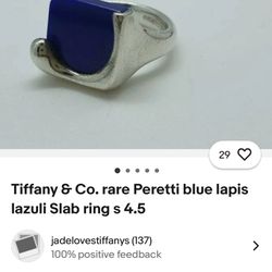 Tiffany & Co Rare Peretti Blue Lapis Lazuli Slab Ring 