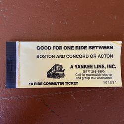 Yankee Line Concord/Acton To/From Boston Commuter Ticket Book