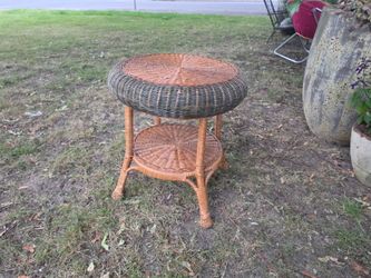 Vintage Wicker/Rattan Side Table Plant Stand – Boho Coastal Style