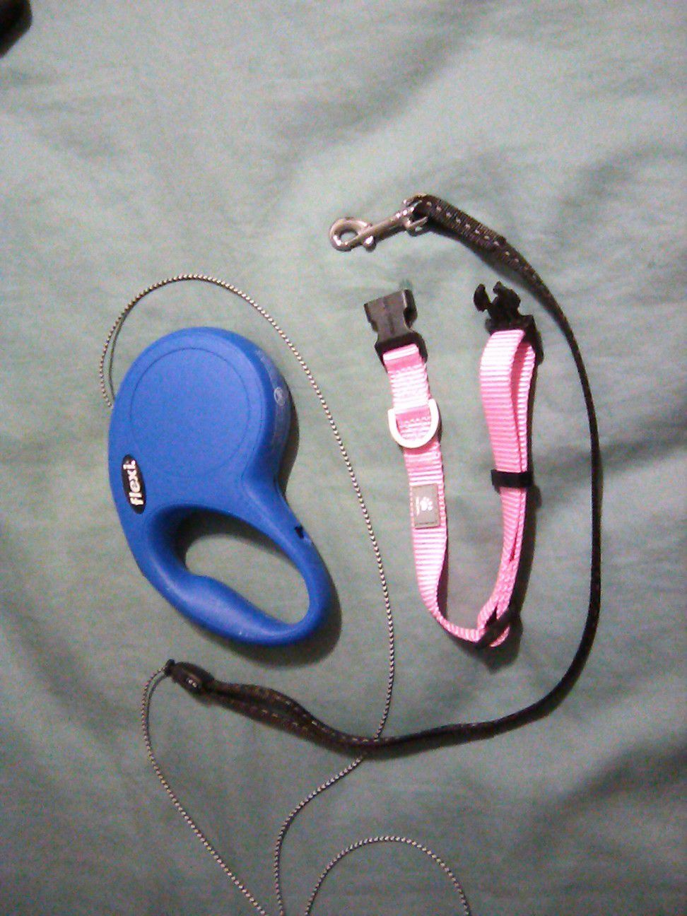 Flexi retractable pet small dog leash and collar pink blue new