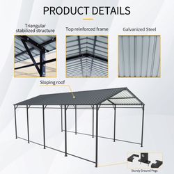 12*21 FT Carport, Heavy Duty Carport with Galvanized Steel Roof and Frame, Metal Carport Large Garage for Cars, Trucks, Boats & Tractors