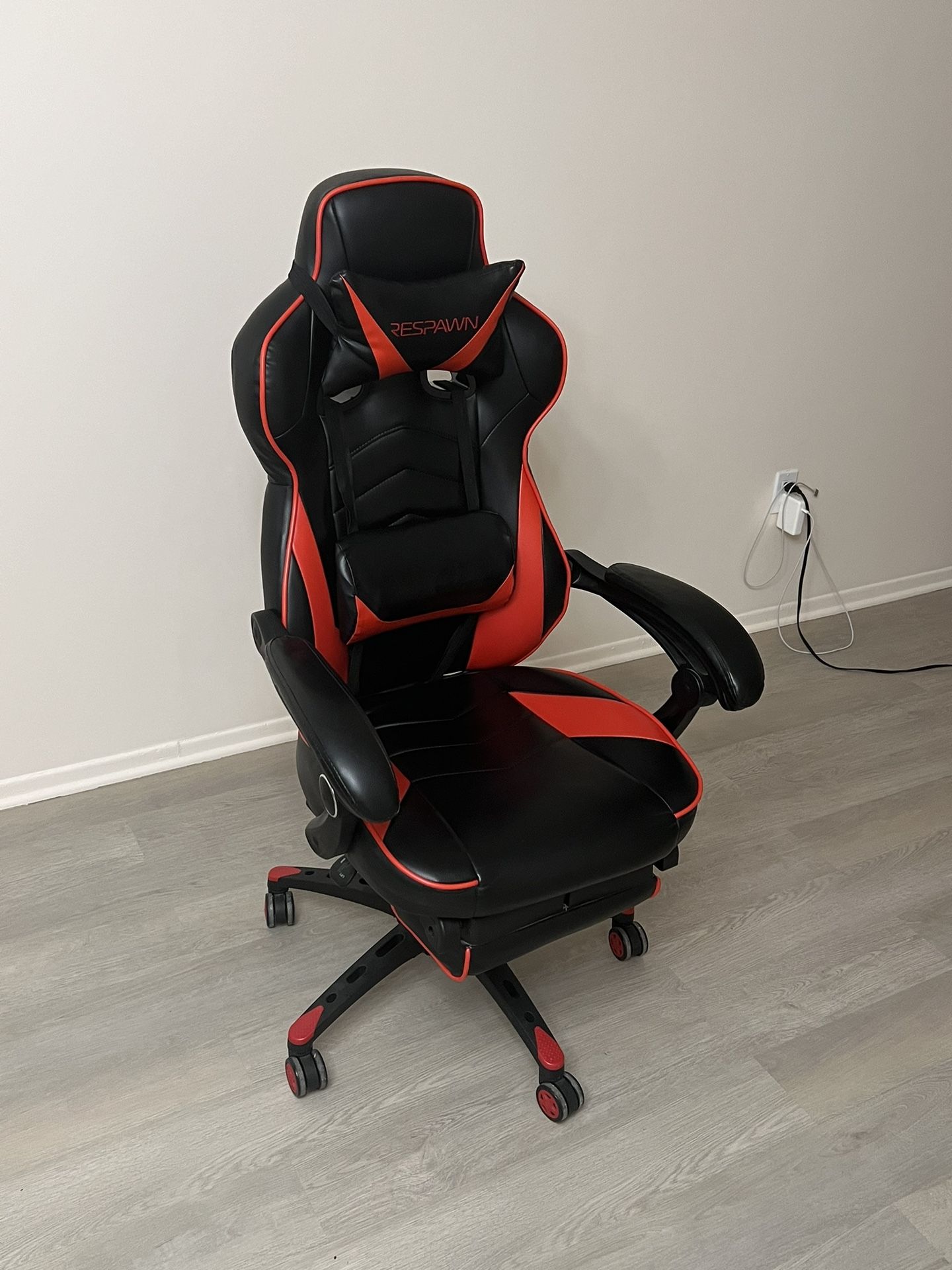 RESPAWN 110 Racing Style Gaming Chair, Reclining Ergonomic Leather Chair with Footrest, in Red (RSP-110-RED)