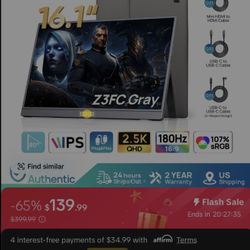 Arzopa 16.1in 2.5k 180hz Portable Monitor Brand New