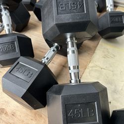 New pair of 45lb rubber dumbbell in box $90  