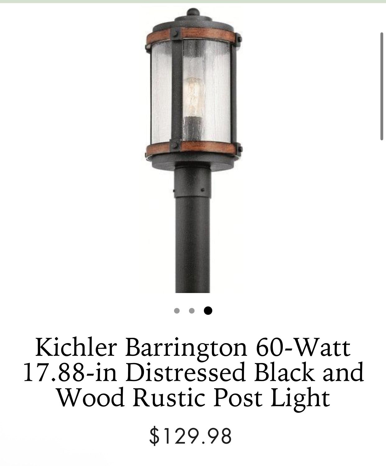 Kichler Barrington 60-Watt 17.88-in distressed and wood rustic light post lamp from Lowe’s used condition