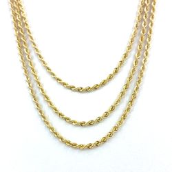 14K Yellow Gold Hollow Rope Necklace | 17, 18, 19 Inches Adjustable, 2mm, 7.95 grams