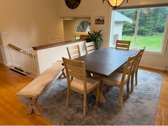 Concrete Farmhouse Dining Set — Table, 6 Chairs & Bench